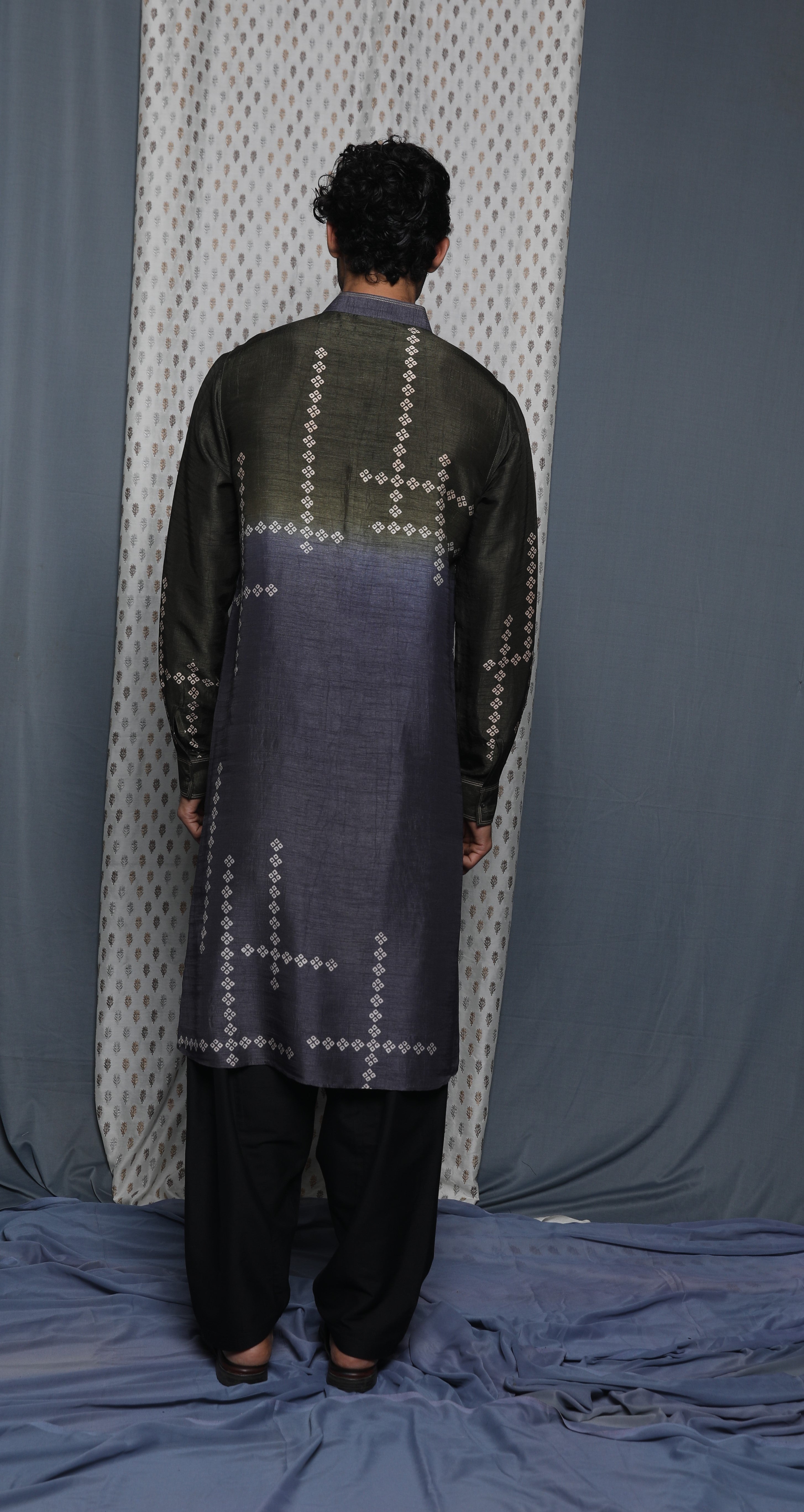 Olive grey shaded printed kurta