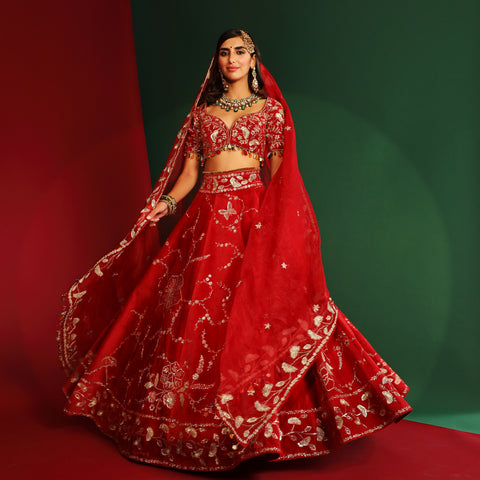 Sindoori red embroidered lehenga set