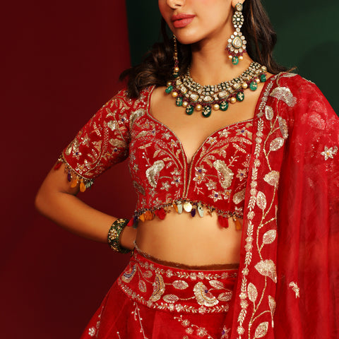 Sindoori red embroidered lehenga set