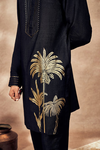 BLACK PALM BLOOMS KURTA SET