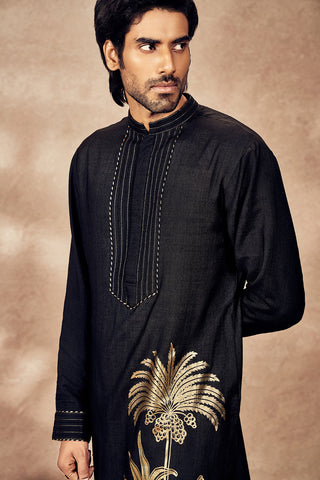 BLACK PALM BLOOMS KURTA SET