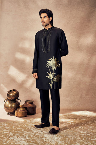 BLACK PALM BLOOMS KURTA SET