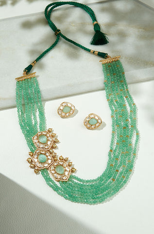 Green Layered Broach Necklace Set