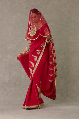 Red Son-Patti Saree