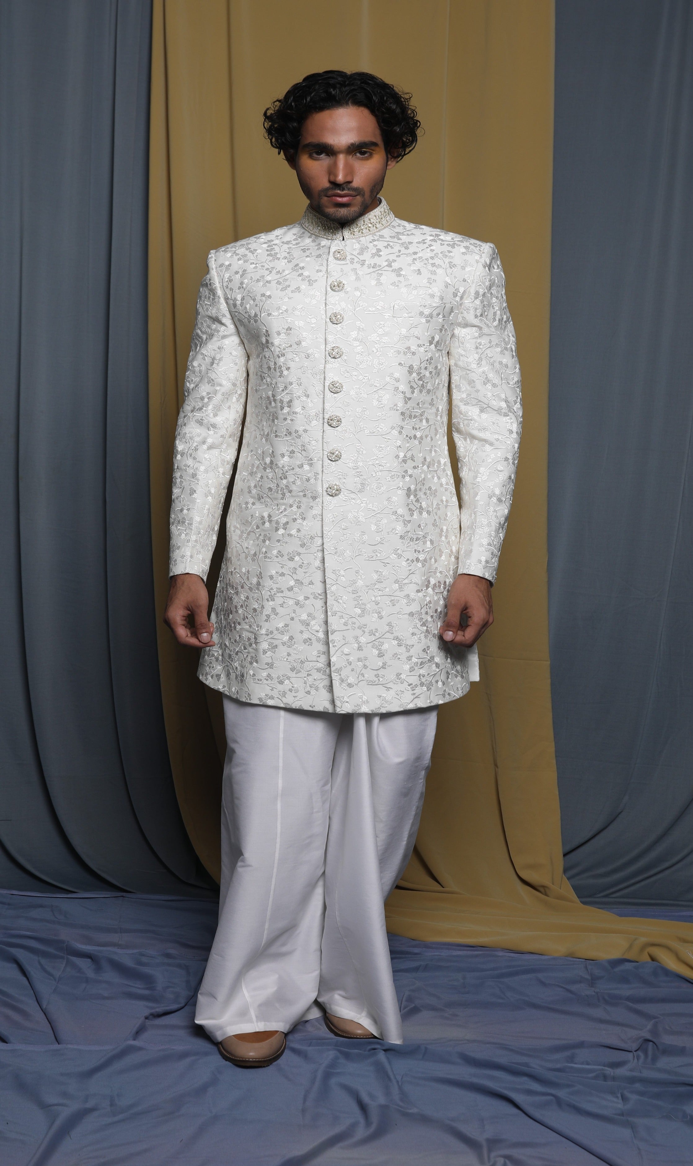 Ecru all over emb sherwani