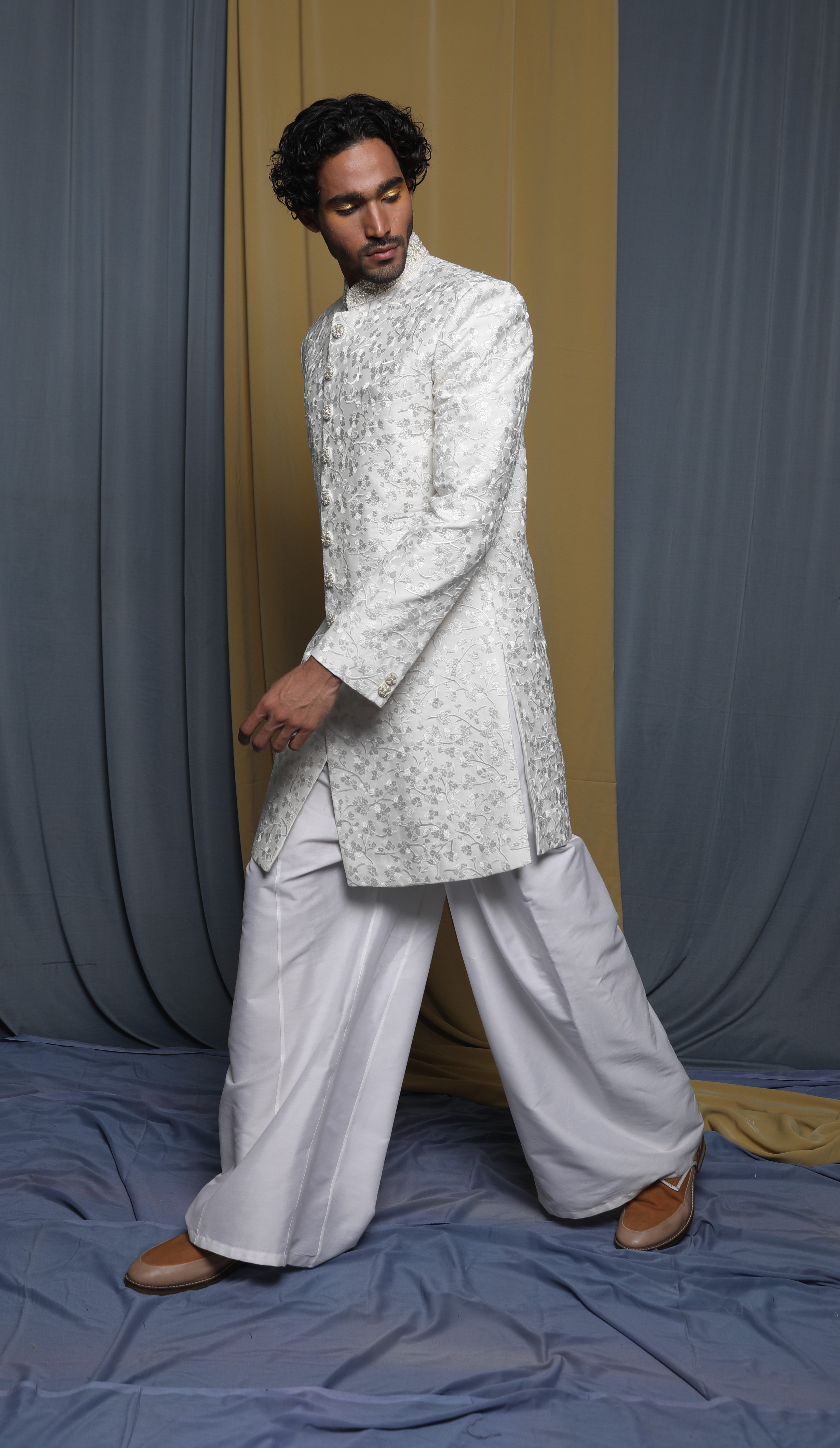 Ecru all over emb sherwani