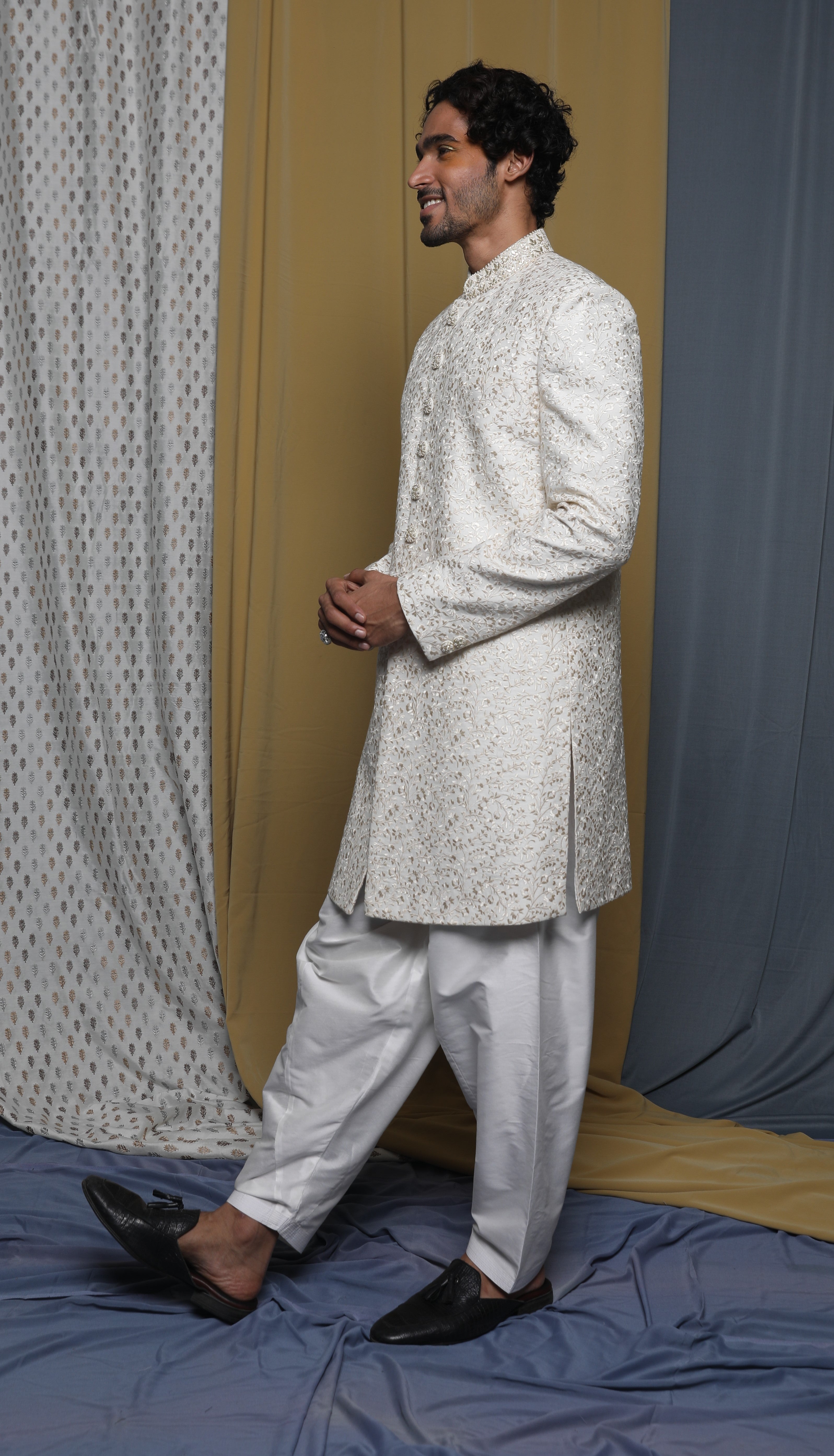 Ecru all over emb sherwani