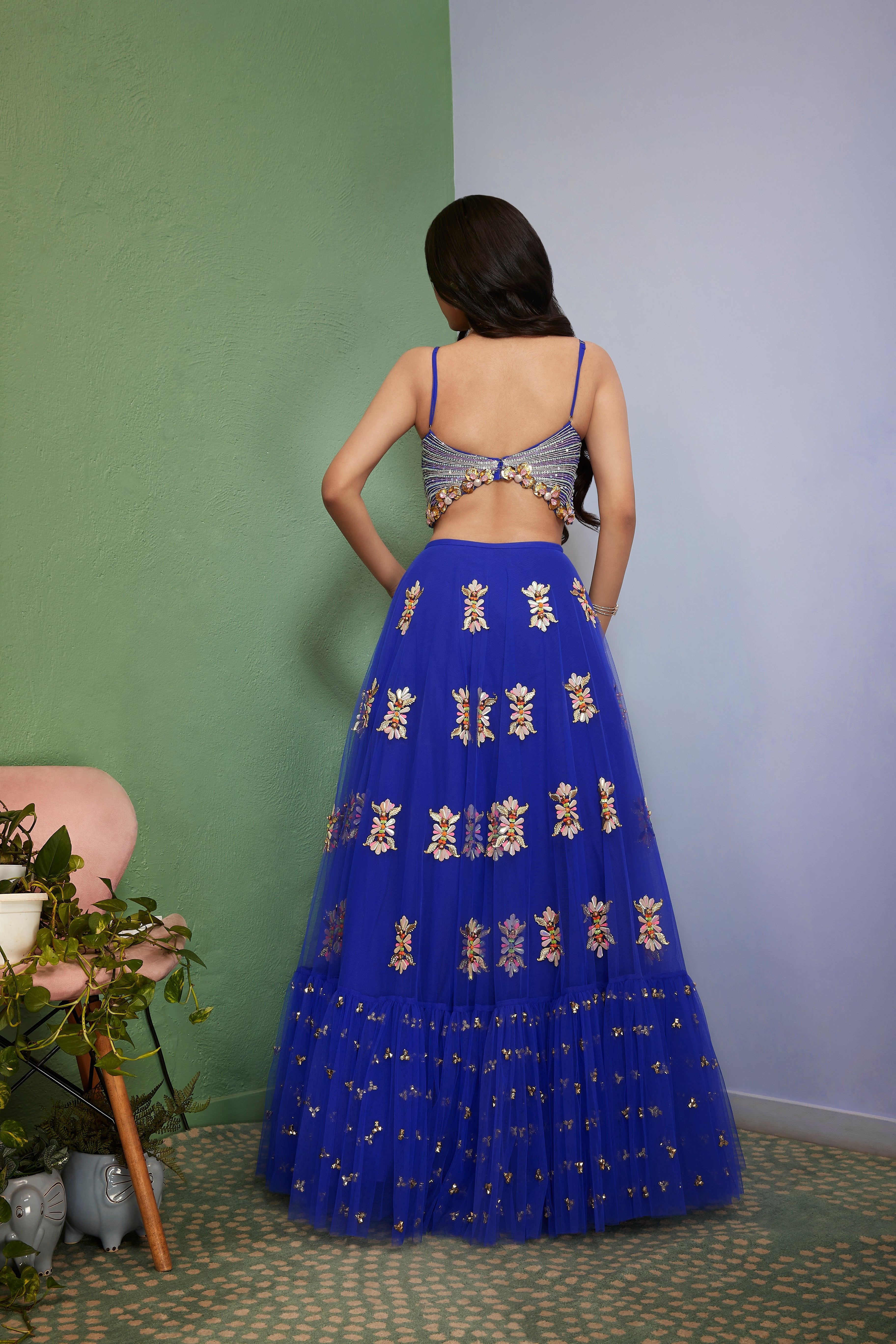 ARTWORQ: BLUE EMBELLISHED  FULL LEHENGA SET