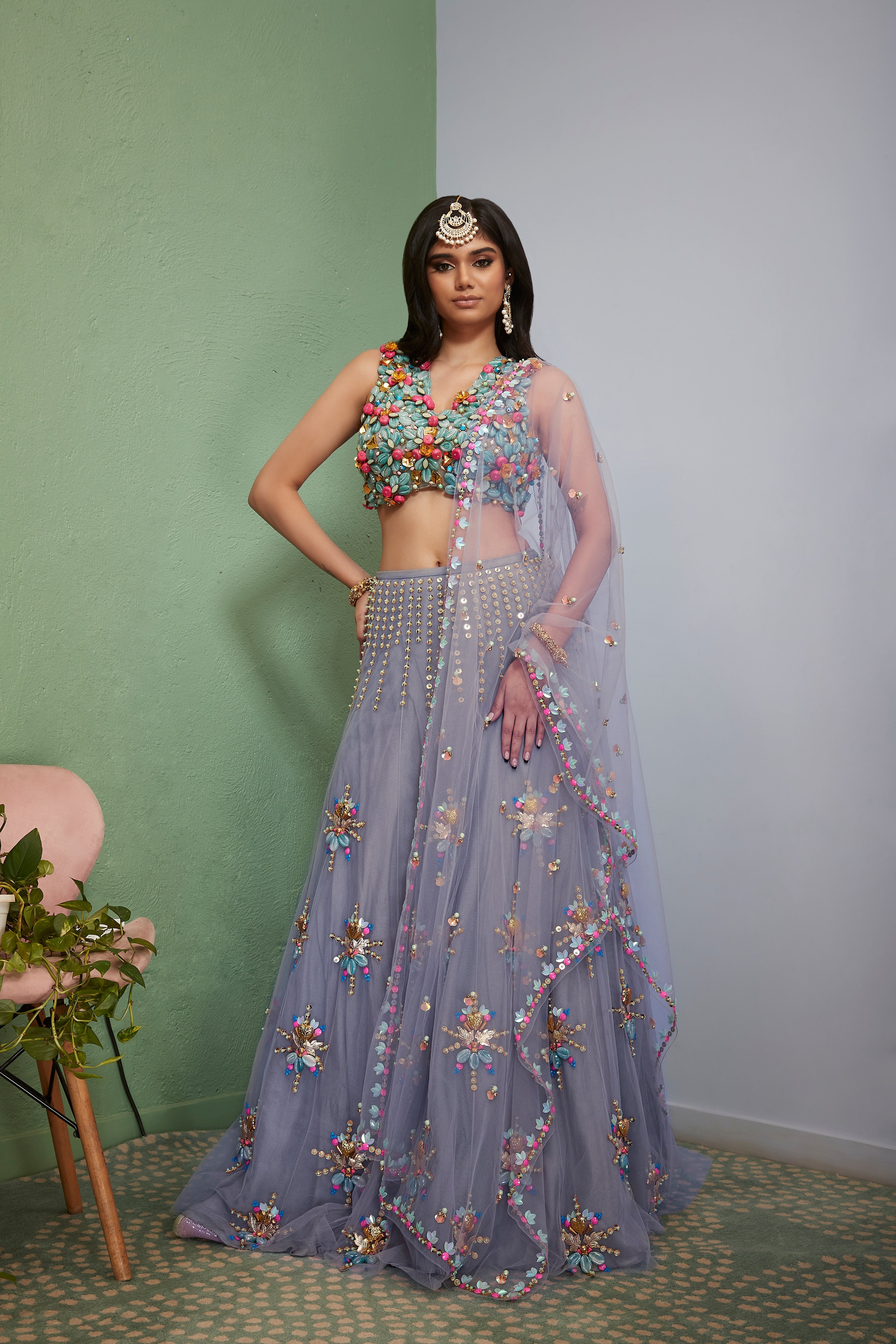 GREY MORE : GREY EMBELLISHED LEHENGA SET