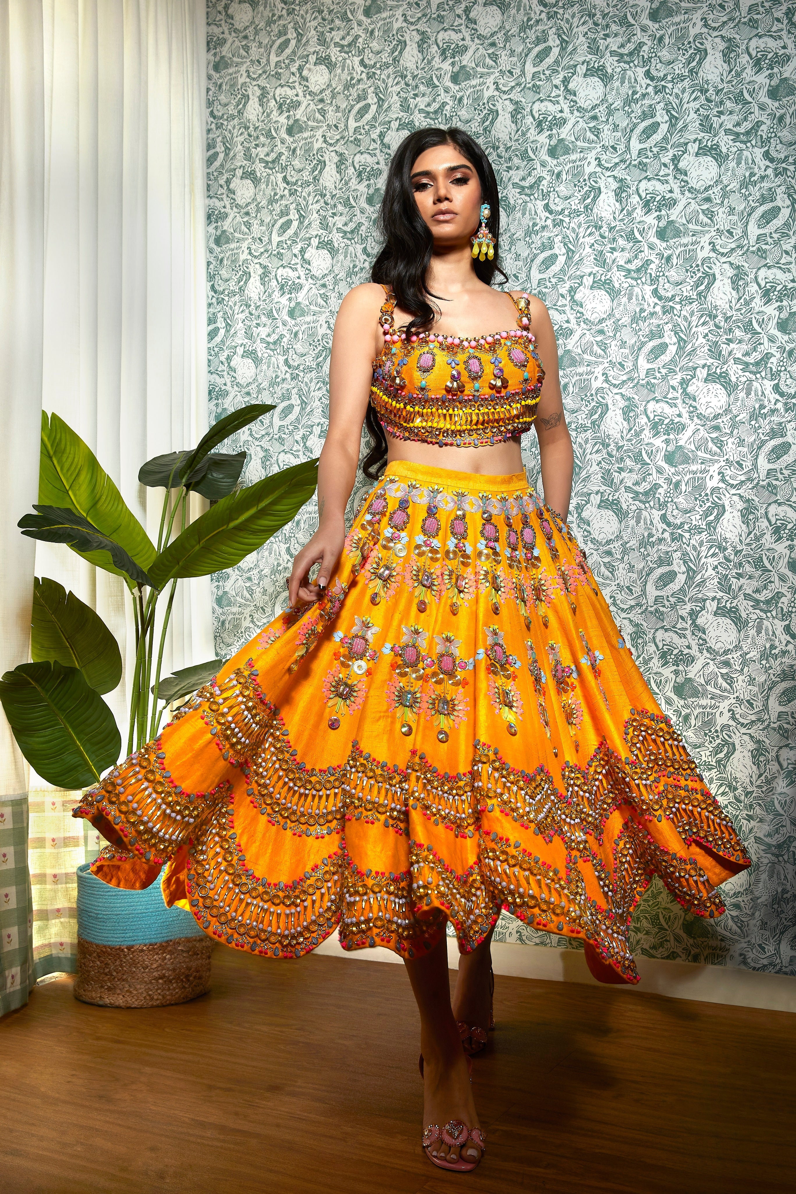 BUMBLEBEE : MANGO EMBELLISHED HALF LEHENGA SET