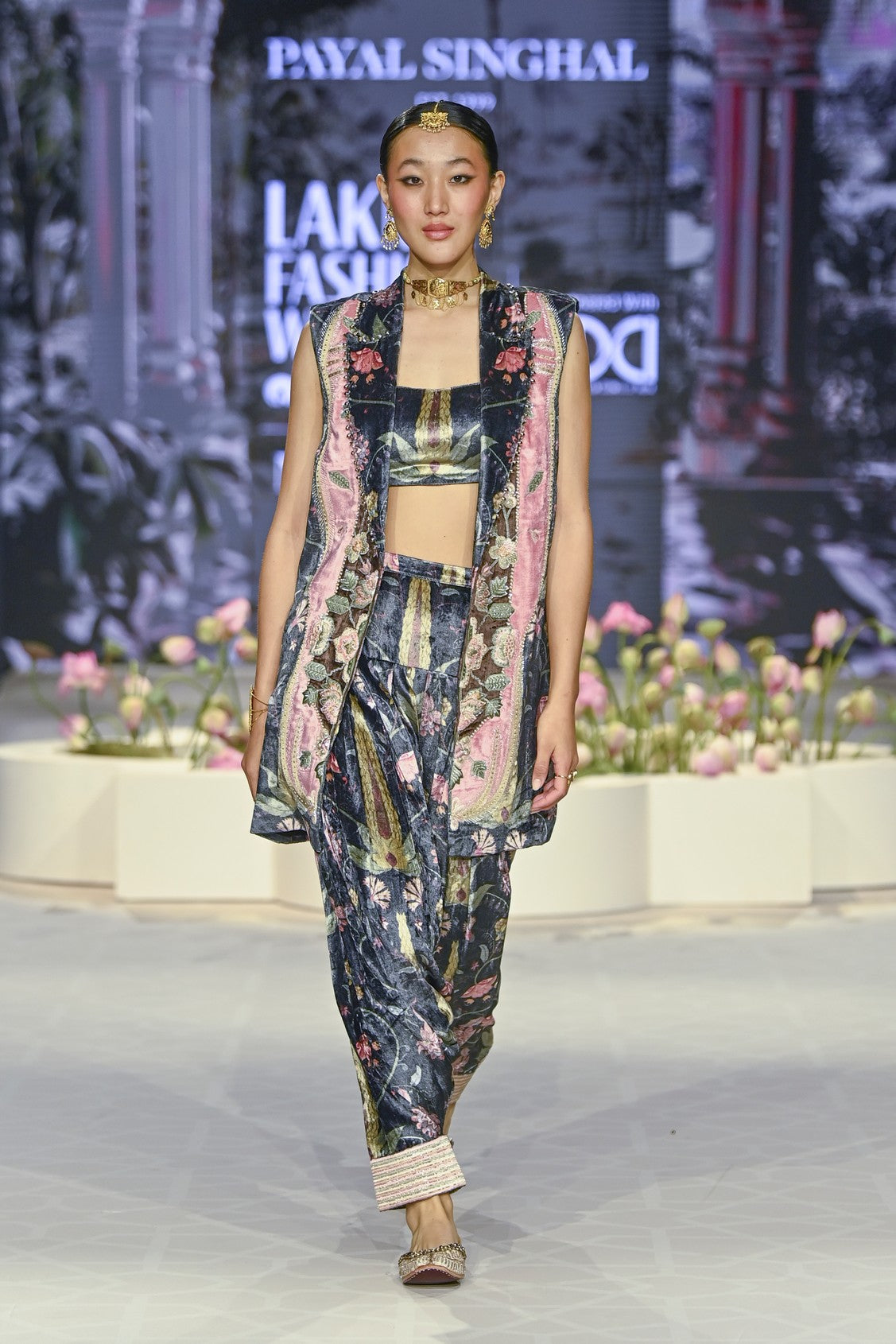 Bushra Black Printed Forest Whisper Embroidered Blazer With Bustier And Embroidered Patiala Salwar