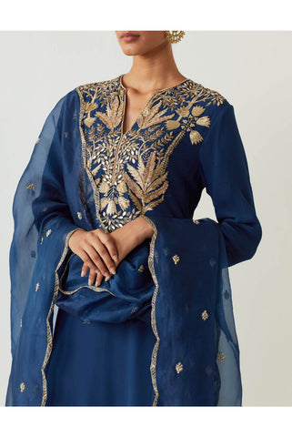 NAVY YOKE EMBROIDRED KURTA AND PANTS WITH EMBROIDERED DUPATTA