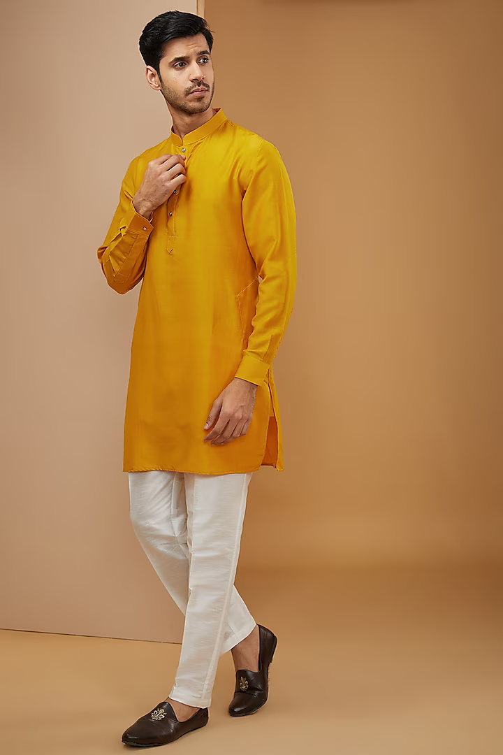 Mustard Embroidered Kurta-Jacket Set