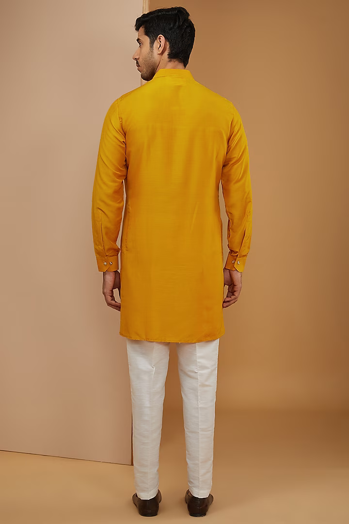 Mustard Embroidered Kurta-Jacket Set