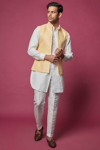 Yellow Brocade Kurta-Jacket Set