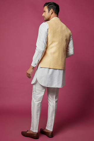 Yellow Brocade Kurta-Jacket Set