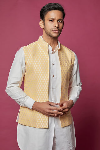 Yellow Brocade Kurta-Jacket Set