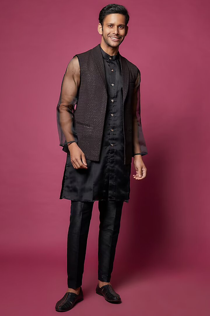 Black Organza Kurta-Jacket Set