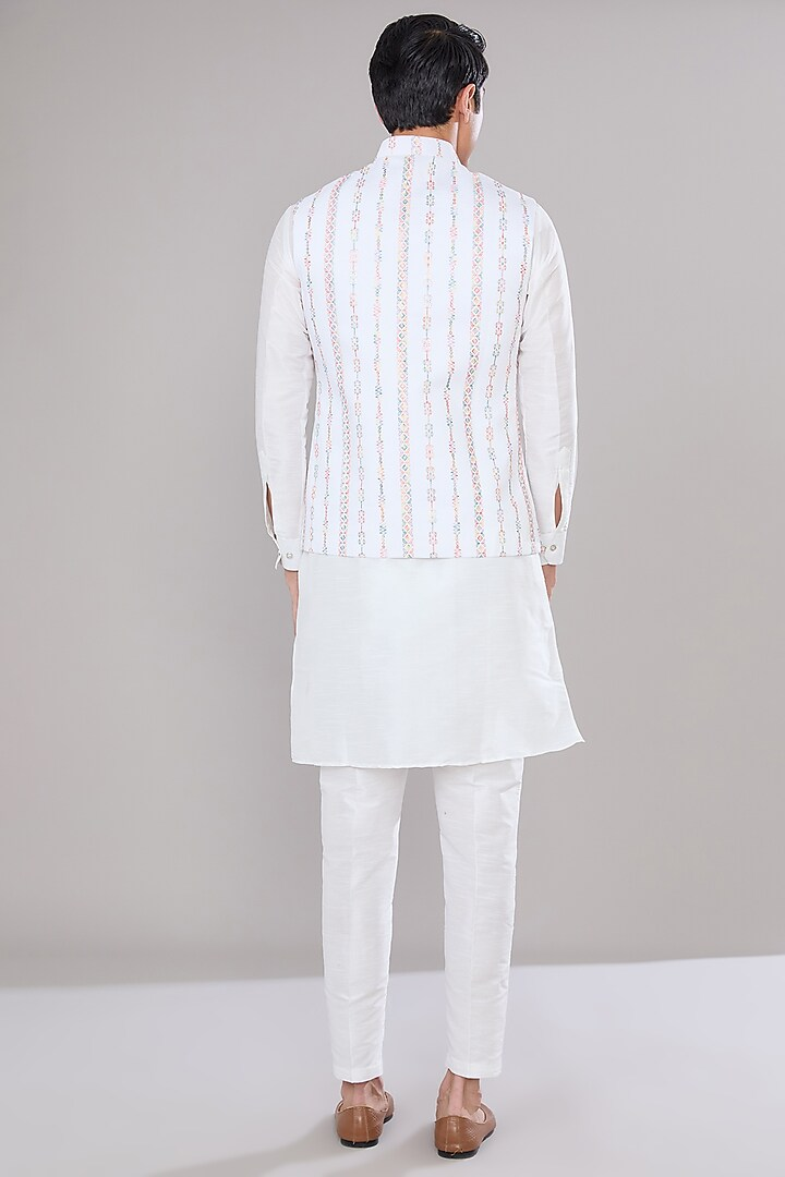 Off White Embroidered Kurta-Jacket Set