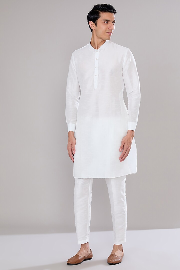 Off White Embroidered Kurta-Jacket Set