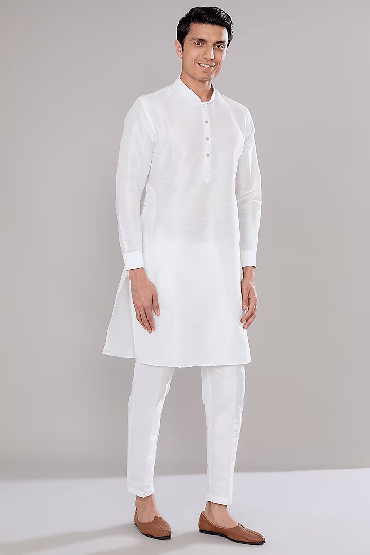 Off White Embroidered Kurta-Jacket Set