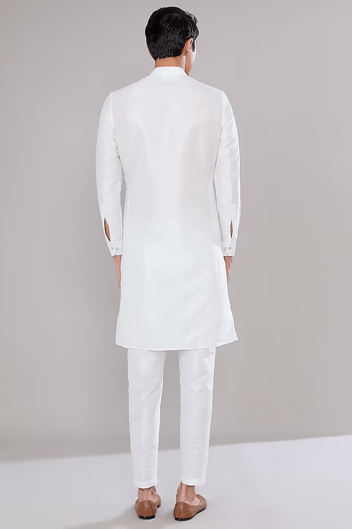 Off White Embroidered Kurta-Jacket Set