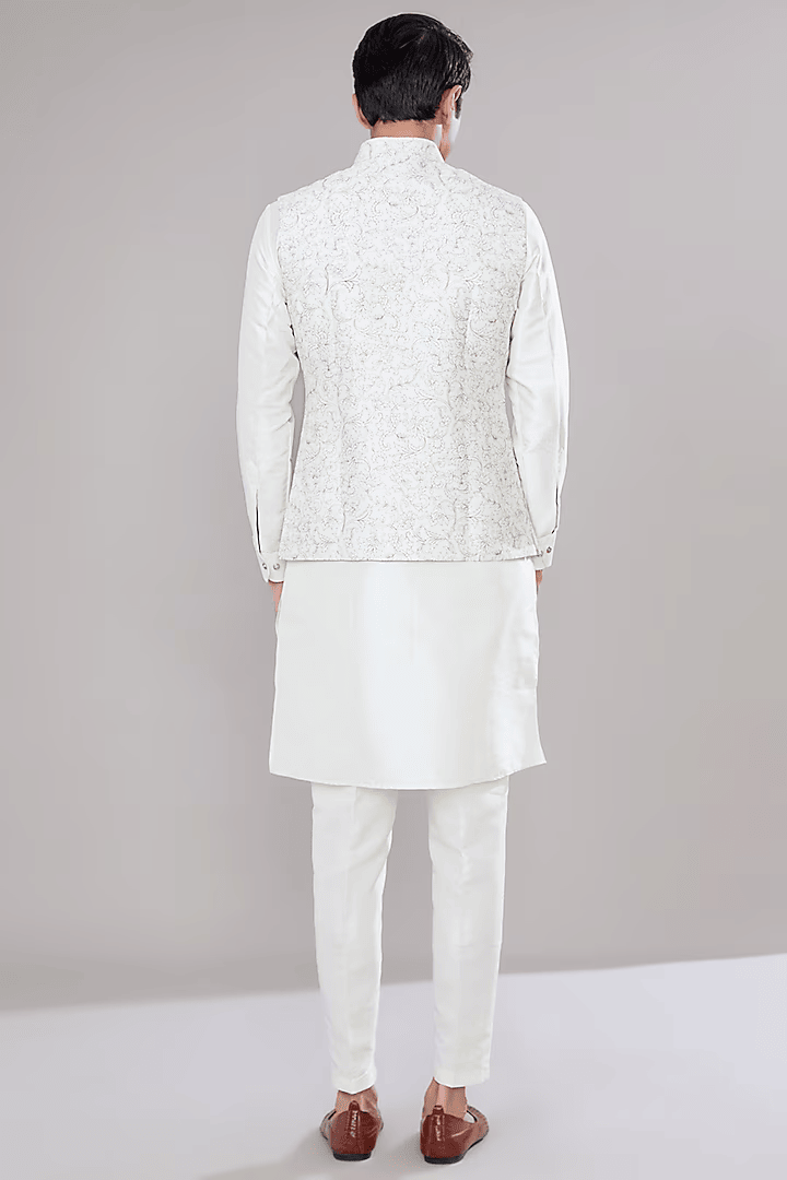 Off White Printed Kurta-Jacket Set