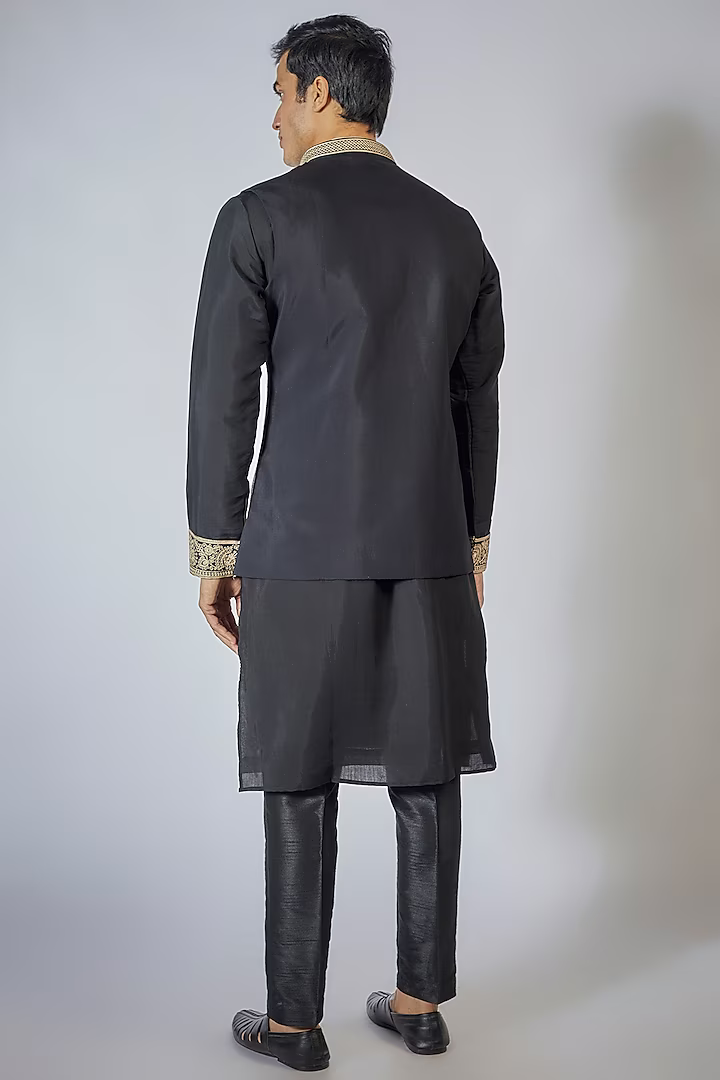 Black Embroidered Kurta-Jacket Set