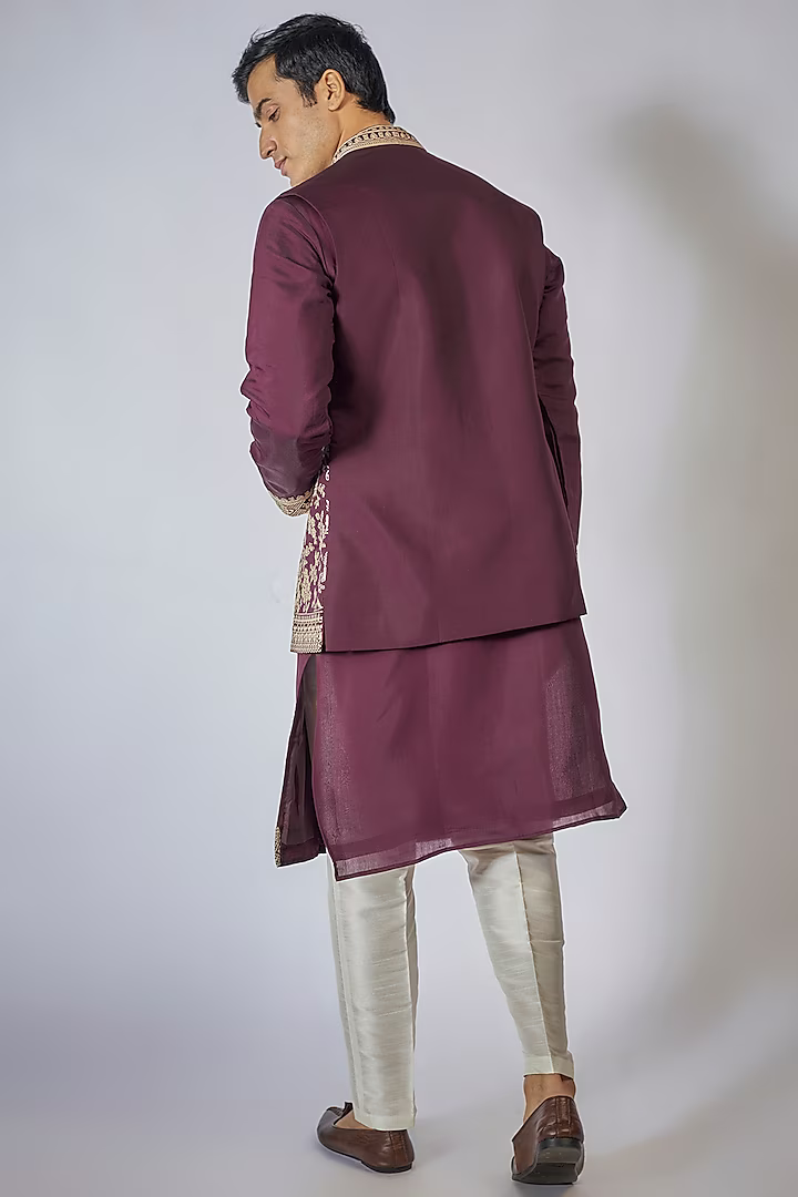 Purple Embroidered Kurta-Jacket Set