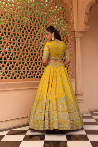 Uzma - Mustard Lehenga with Blouse and Dupatta