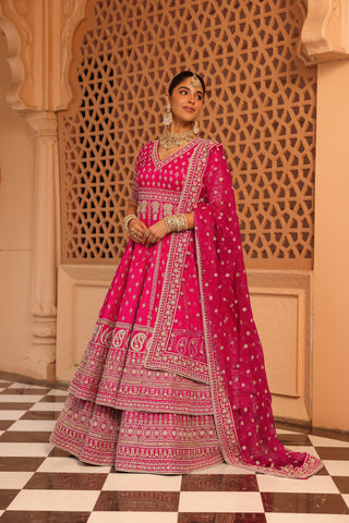 Naila - Hotpink Anarkali with  Lehenga and Dupatta