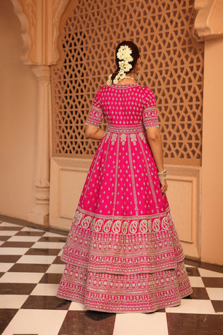 Naila - Hotpink Anarkali with  Lehenga and Dupatta