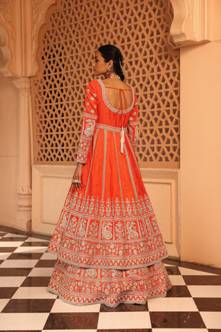 Mariyah - Orange Anarkali with  Lehenga and Dupatta