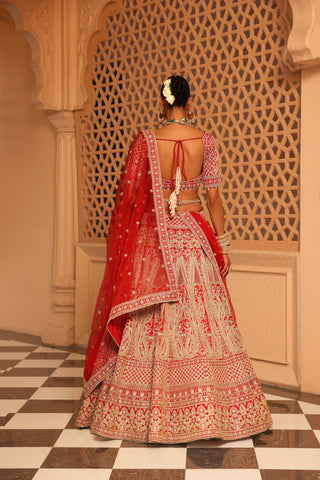 Naazreen - Red Lehenga with Blouse and Dupatta