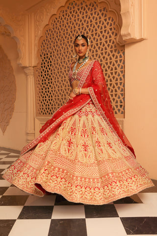 Naazreen - Red Lehenga with Blouse and Dupatta