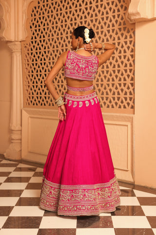 Ilma - Hotpink Lehenga with Blouse and Dupatta