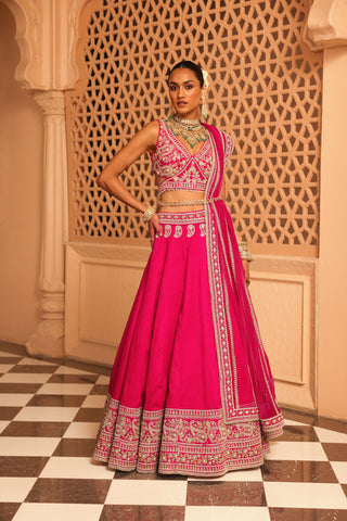 Ilma - Hotpink Lehenga with Blouse and Dupatta