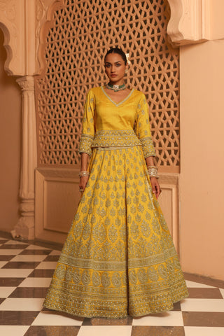 Noorali - Mustard Lehenga with Choli and Dupatta