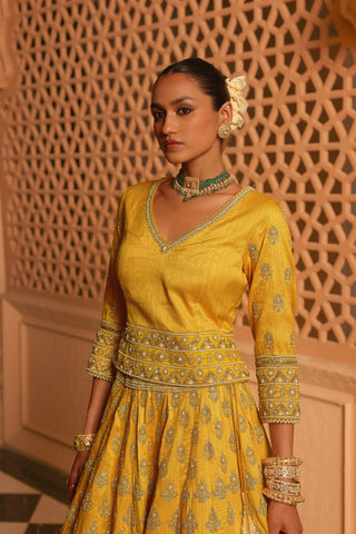 Noorali - Mustard Lehenga with Choli and Dupatta