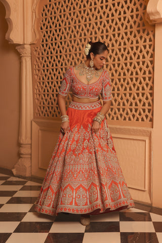 Faizah - Orange Lehenga with Blouse and Dupatta