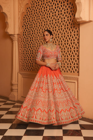 Faizah - Orange Lehenga with Blouse and Dupatta