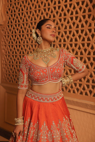 Faizah - Orange Lehenga with Blouse and Dupatta