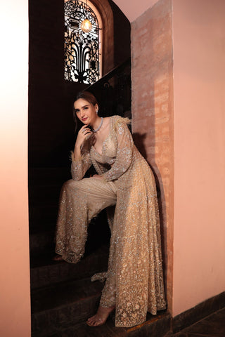 GREY HEAVILY EMBROIDERD JACKET SHARARA