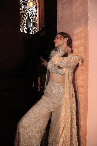 GREY HEAVILY EMBROIDERD JACKET SHARARA