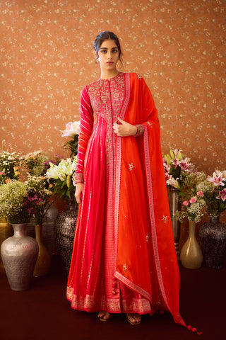 Mandarin Maroon Anarkali Suit