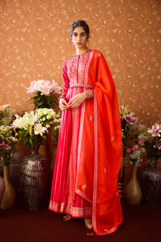 Mandarin Maroon Anarkali Suit