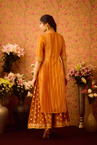 Amber Glow Yellow Mustard Kurta Flared Pant Set