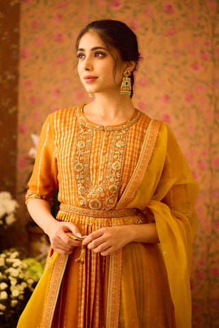 Amber Glow Yellow Mustard Kurta Flared Pant Set