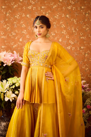 Gold Yellow Mustard Kurta Sharara Set