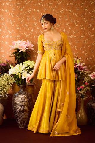 Gold Yellow Mustard Kurta Sharara Set